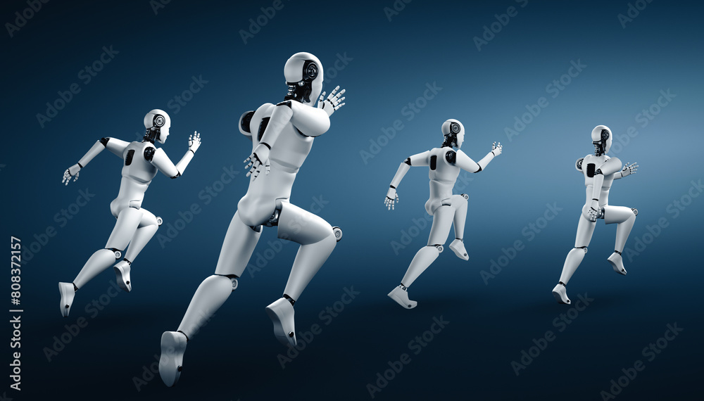MLP 3d illustration Running robot humanoid showing fast movement and vital energy in concept of future innovation development toward AI brain and artificial intelligence thinking by machine learning