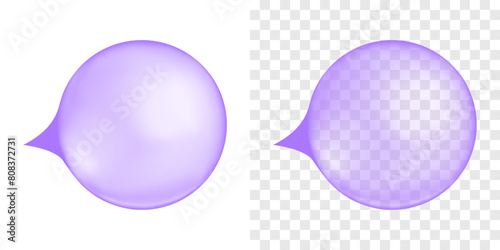 Inflated purple bubble gums. Blueberry chewing bubblegum balls isolated on transparent and white background. Vector realistic illustration.
