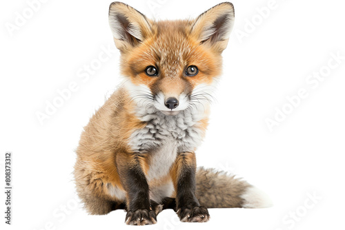 Cute red fox kit isolated on a transparent background © Suritong