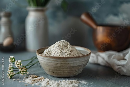 wholesome buckwheat flour bowl glutenfree cooking inspiration on modern kitchen table photo