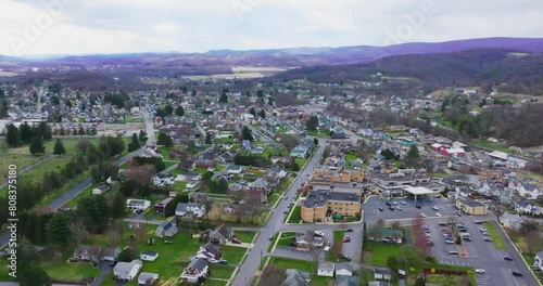 Jersey Shore, PA, USA - 03-17-2024 - Cloudy winter / spring aerial video of the borough, downtown area of Jersey Shore, Pennsylvania.	 photo