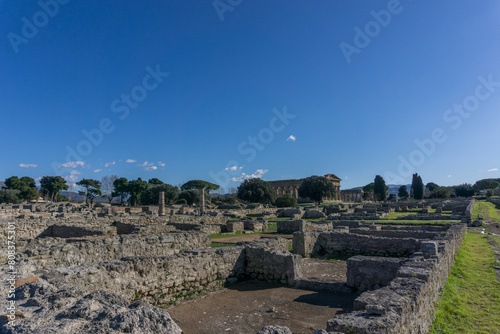 Ancient townscape at famous Paestum Archaeological UNESCO World Heritage Site, Salerno, Campania, Italy