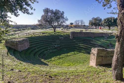 Roman Theater at famous Paestum Archaeological UNESCO World Heritage Site, Province of Salerno, Campania, Italy