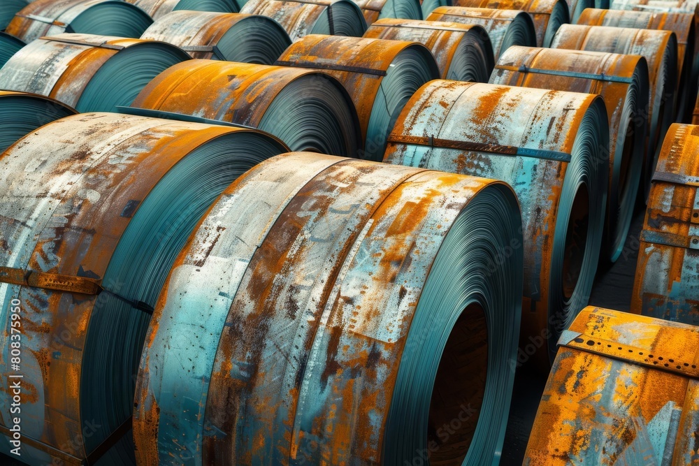 sturdy steel coils ready for industrial transport metallic texture photograph