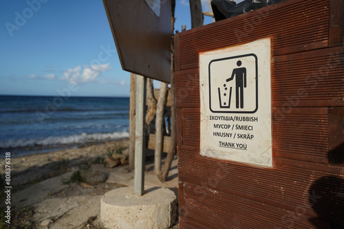 trashbin  on Argassi beach in Zakinthos , Greece photo
