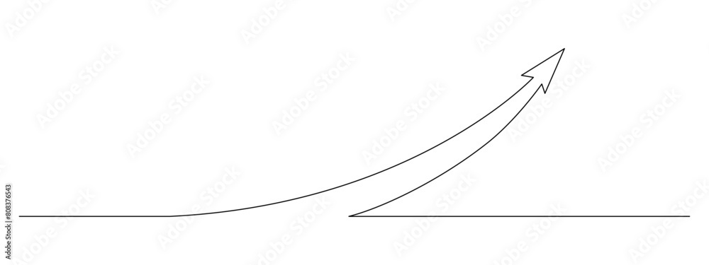 Fototapeta premium One continuous line drawing of success rising up arrow. Increasing business finance graph in simple linear style. Direction growth in editable stroke. Doodle vector illustration