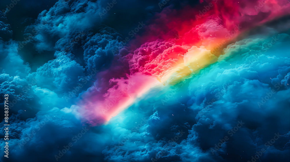 Ethereal Sky with Rainbow and Clouds, Radiant Natural Phenomenon, Dreamy Atmospheric Beauty