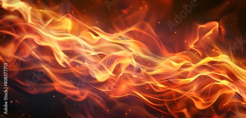 Fiery swirling orange and red flames on dark background  heat and motion graphic