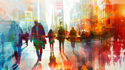 a group of people walking down a street