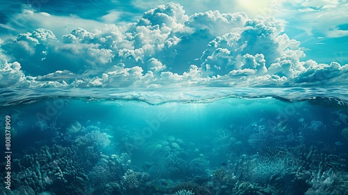 Artistic representation of the deep sea merged with the sky and clouds, capturing the essence of the ocean photo