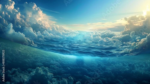 Artistic representation of the deep sea merged with the sky and clouds, capturing the essence of the ocean photo
