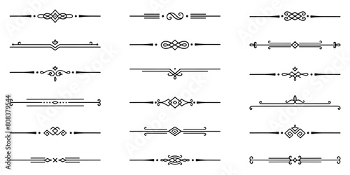 Text dividers doodle set. Wedding decorative elements. Divider ornament, borders, vintage line separators. Hand drawn vector illustration isolated on white background