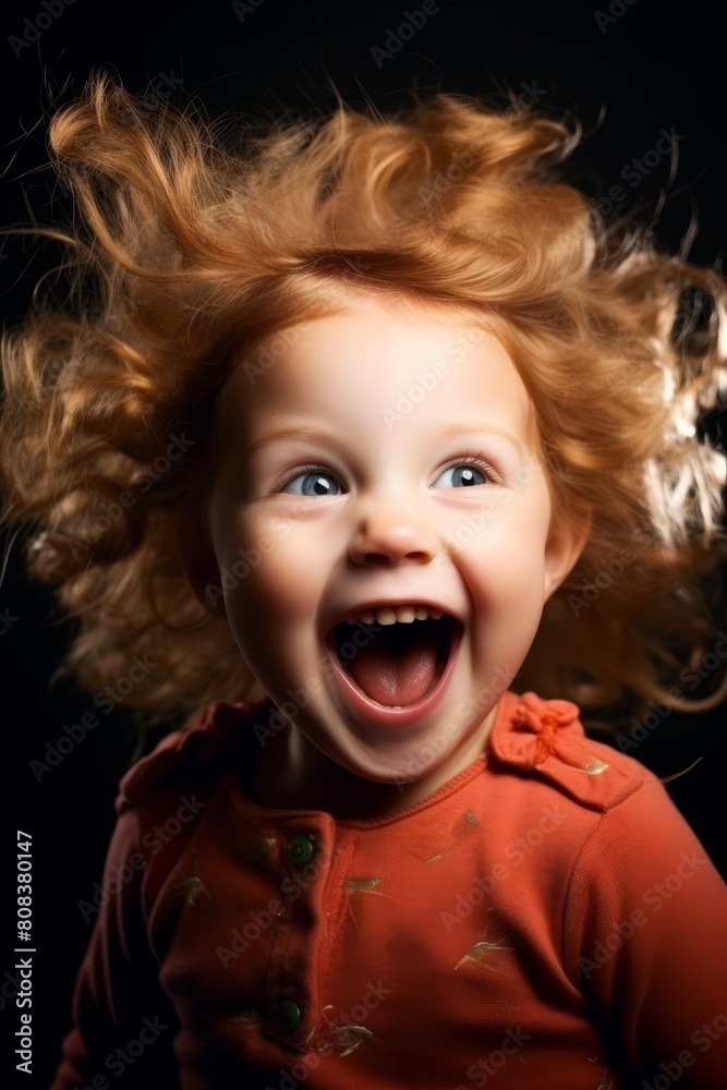 Joyful young child with curly hair Joyful young child with curly hair