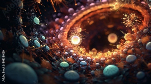 abstract microscopic world of glowing organisms photo