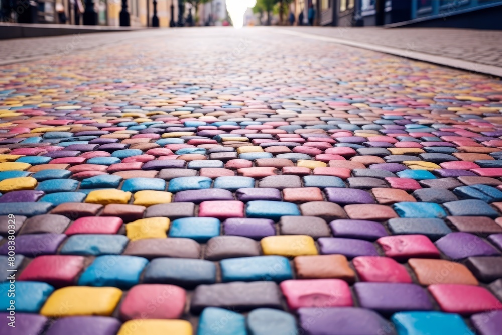 Fototapeta premium Colorful paved street with mosaic pattern