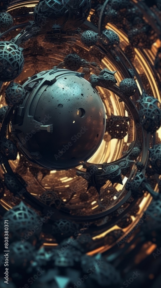 futuristic sci-fi sphere with intricate metallic structures futuristic sci-fi sphere with intricate metallic structures
