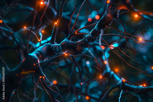 Detailed visualization of neural activity showing intricate connections and bioelectrical signals in a human brain.
