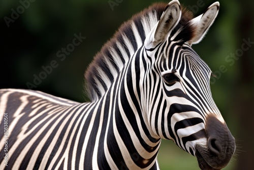 Closeup of a zebra s face with striking black and white stripes