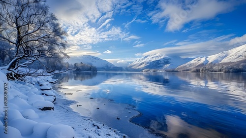 Scenic view of lake against sky during winter