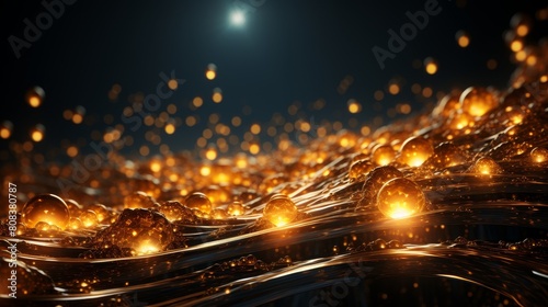 Glowing golden bubbles in the dark