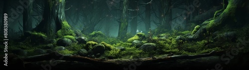 Enchanted moss-covered forest landscape photo