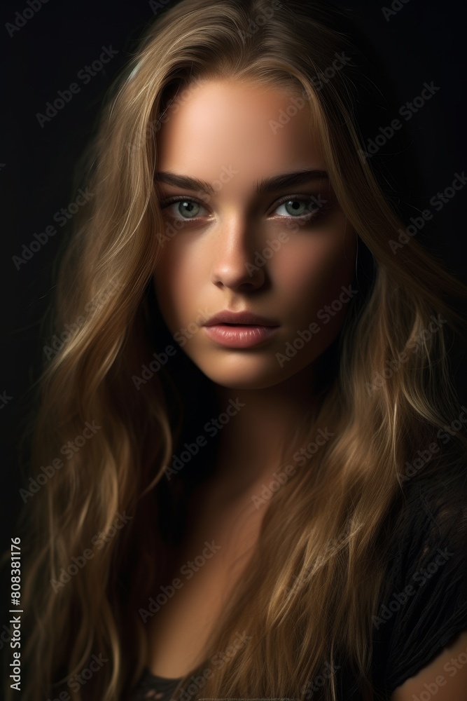 Captivating blonde woman with intense gaze Captivating blonde woman with intense gaze