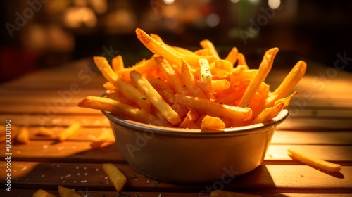 Delicious golden french fries in a bowl
