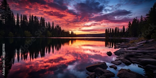 Breathtaking sunset over a serene mountain lake