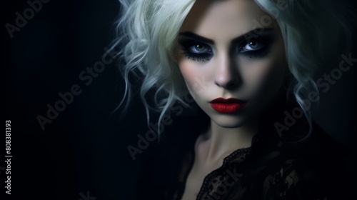dramatic portrait of a mysterious woman with dark makeup