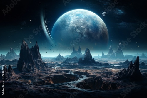 Alien Landscape with Massive Moon