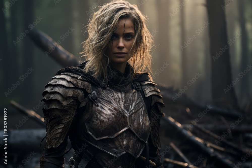 Fierce warrior woman in post-apocalyptic armor Fierce warrior woman in post-apocalyptic armor