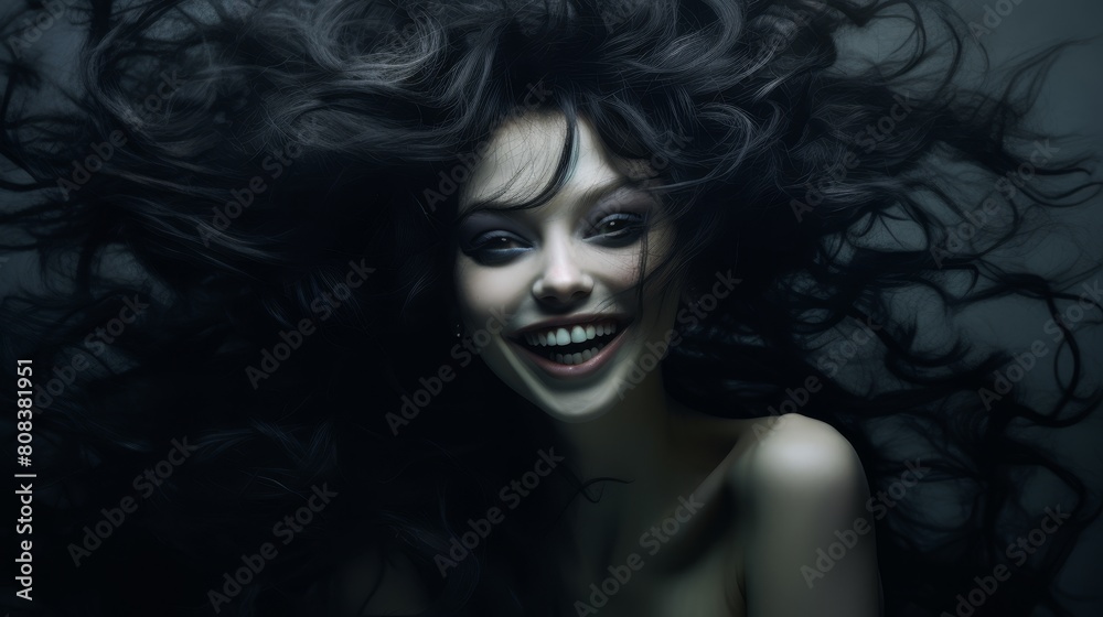 dark and mysterious woman with wild hair