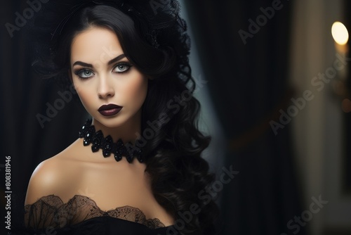 Mysterious woman in dark makeup and jewelry