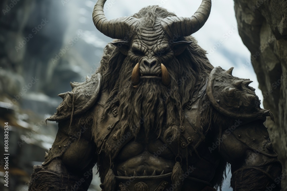 Naklejka premium Fierce fantasy creature with horns and beard