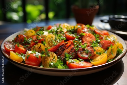 Grilled vegetables and fresh salad on a plate