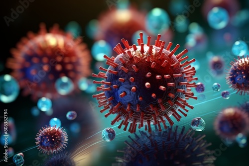 Microscopic view of coronavirus particles © Balaraw