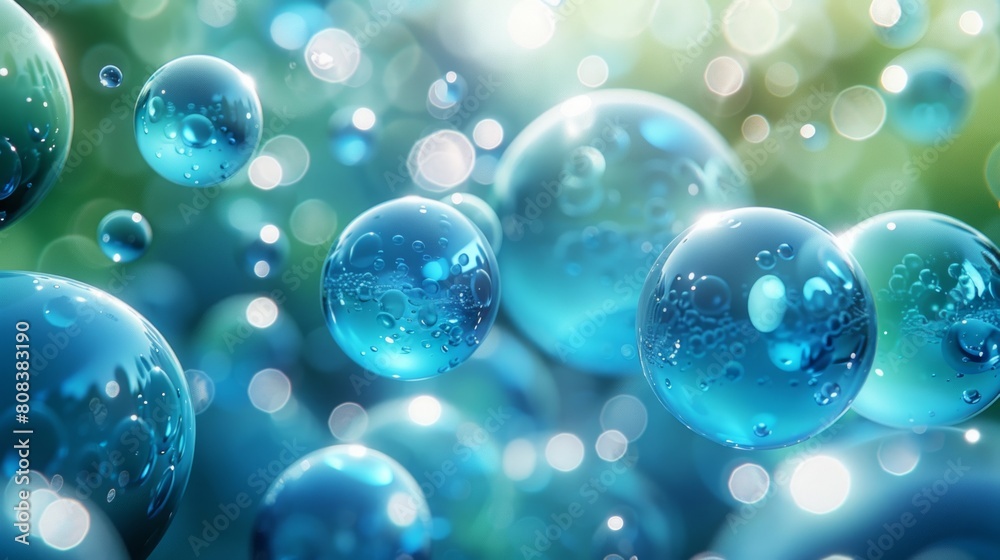 Abstract image of vibrant blue and green bubbles in high resolution
