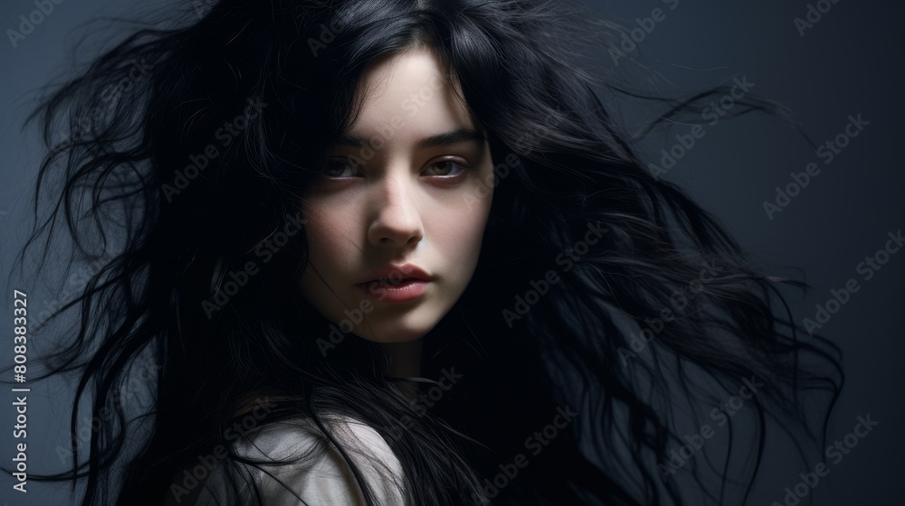 dramatic portrait of a woman with dark hair dramatic portrait of a woman with dark hair