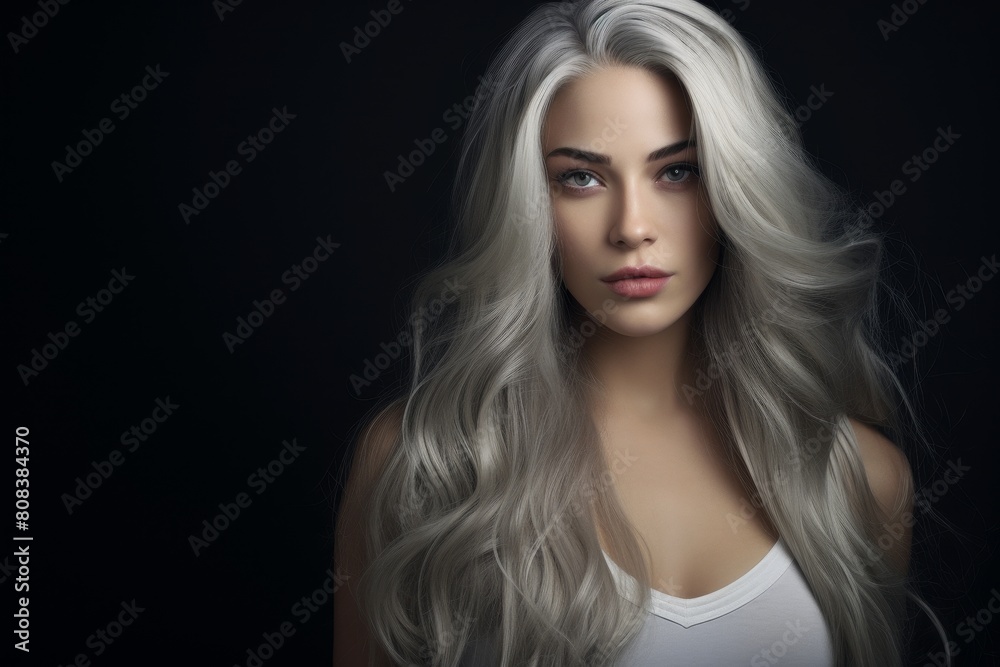 Captivating woman with long silver hair