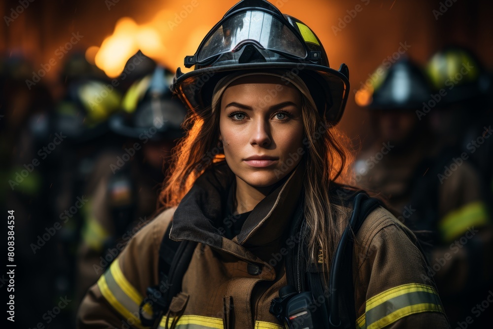 Determined firefighter in protective gear Determined firefighter in protective gear