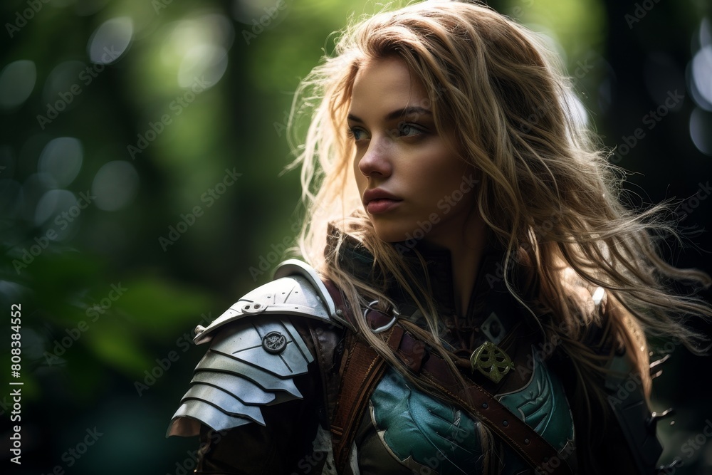 Fierce female warrior in fantasy armor Fierce female warrior in fantasy armor