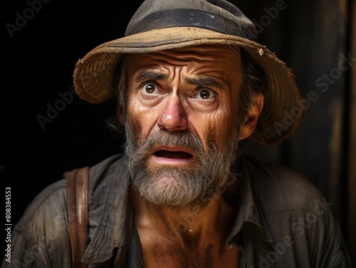 Rugged and weathered man with intense expression