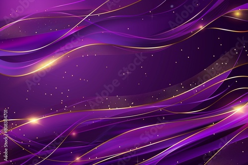 Abstract elegant purple background with golden line and lighting effect sparkle. Luxury template award design. Vector illustration