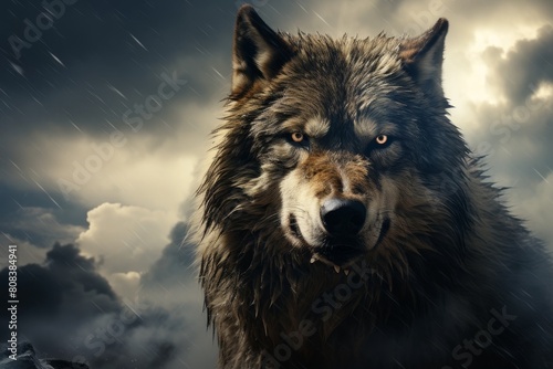 Fierce wolf in the storm