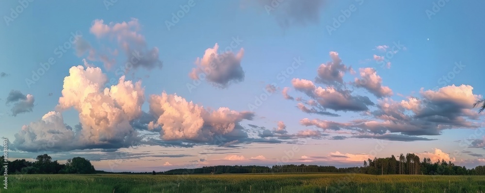 View of a clear sky surrounded by white clouds in summer