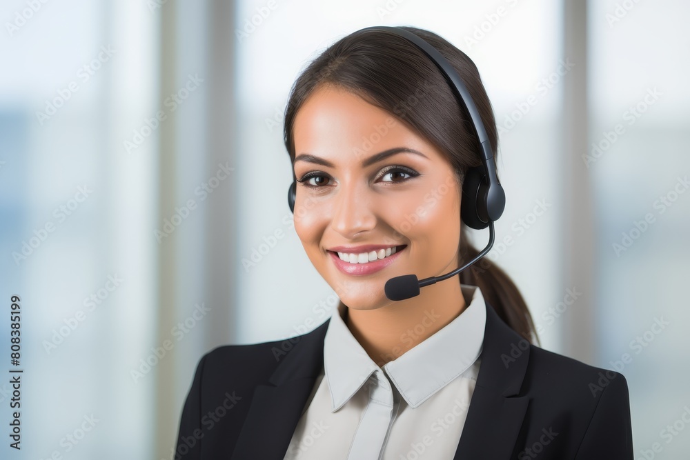 smiling customer service representative with headset smiling customer service representative with headset