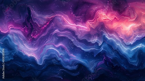 Cosmic abstract waves in vibrant pink and blue nebula style