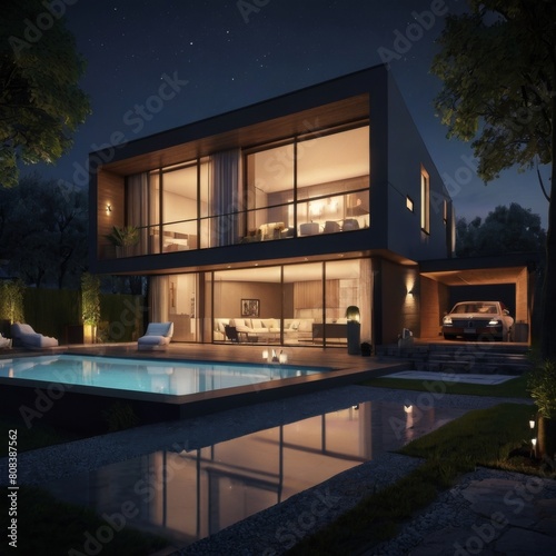 Modern House 3D Night Model