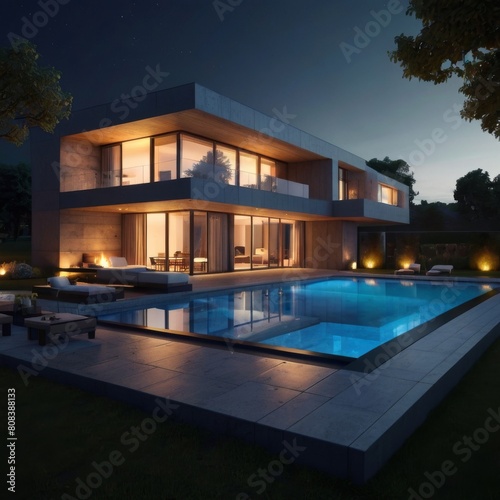 Modern House 3D Night Model © Damai Studio