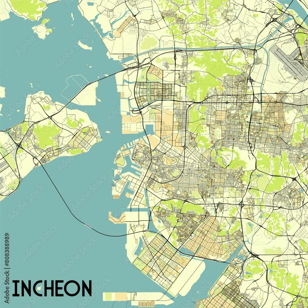 Naklejka premium Incheon, South Korea map poster art